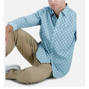 Club Room Men's Long-Sleeve Foulard Geometric-Print Dress Shirt Pale Glass Small
